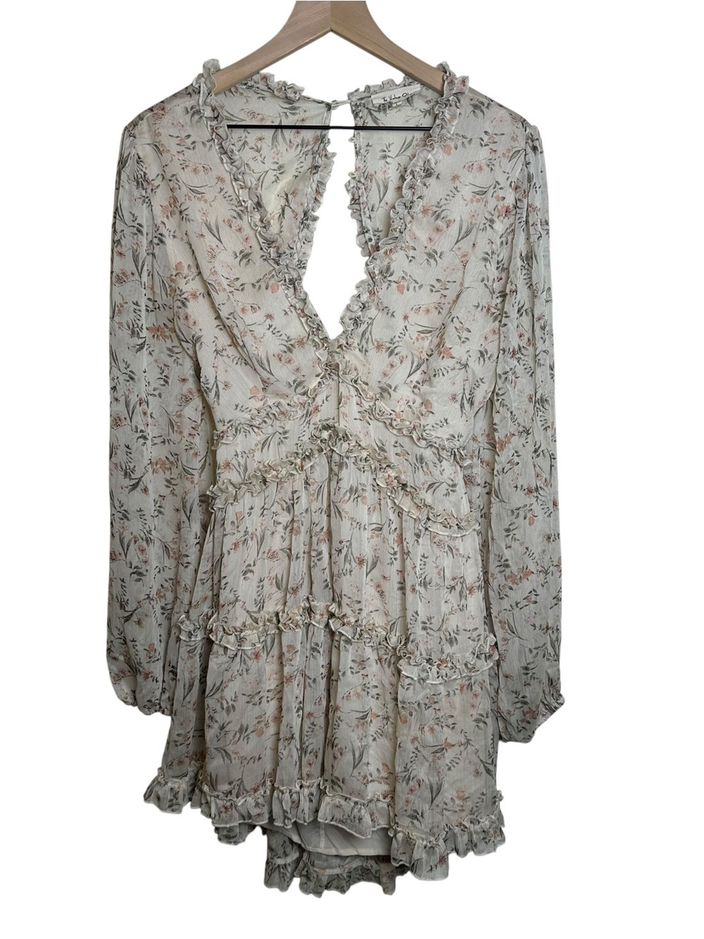The Vintage Shop Floral Ruffle Short Mini Dress Large Fairy Boho Romantic Pink